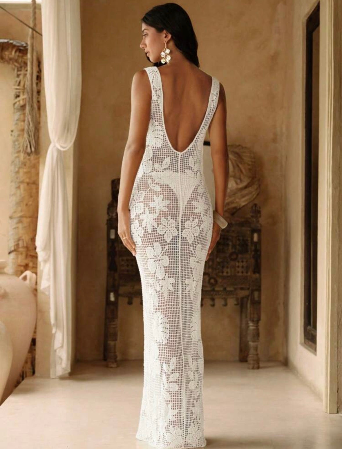 DALIA - Crochet Maxi Dress – White