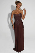 DALIA - Elegant Strapless Evening Gown - Brown