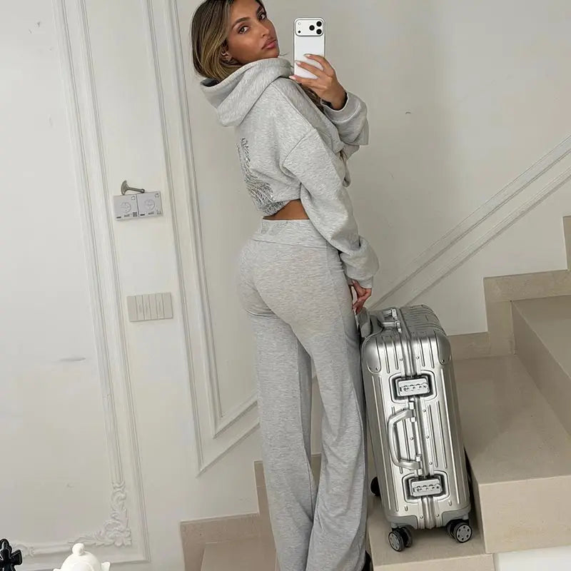 DALIA - Sequined Wings Hooded Pants Sets