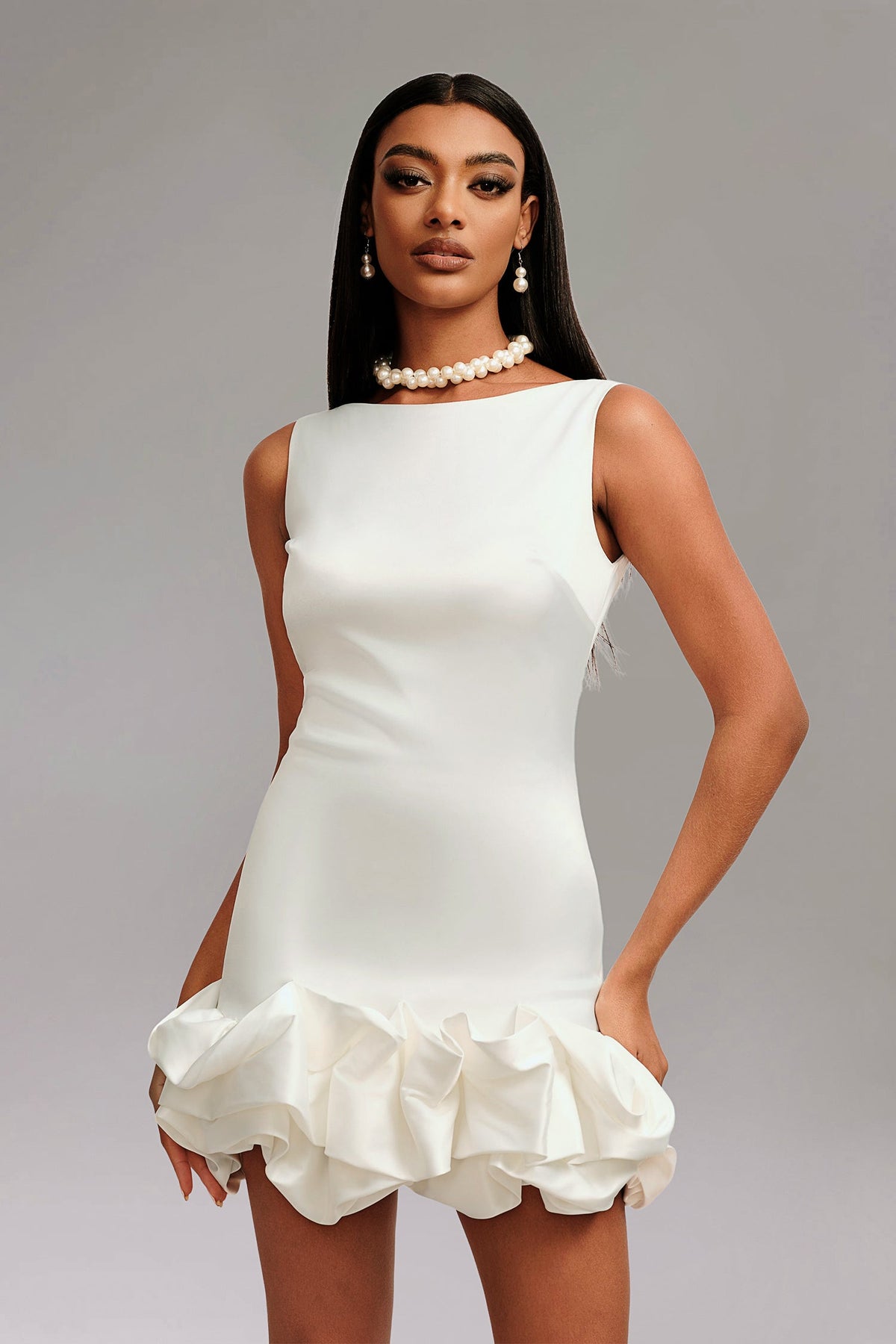 DALIA - Slim Satin Mini Dress - White