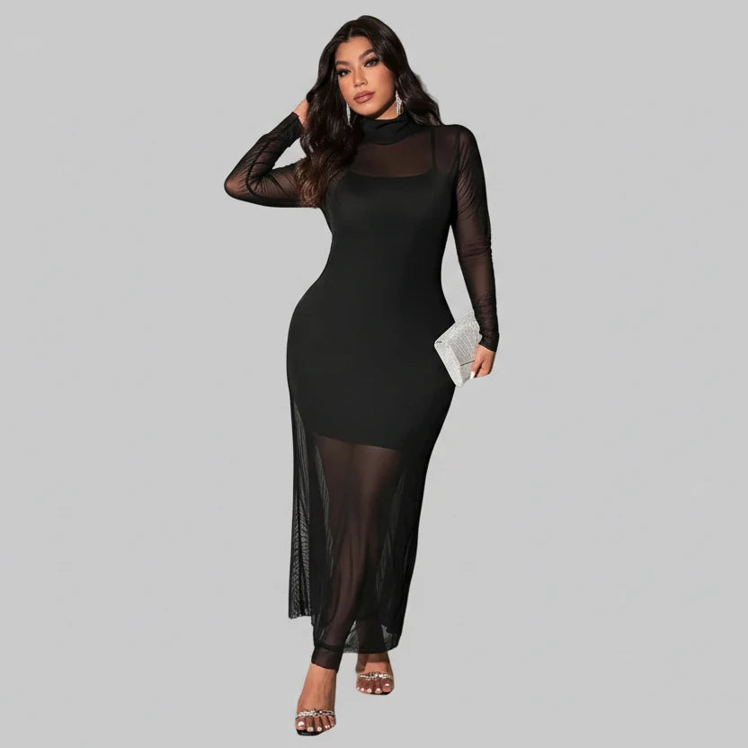 Viva Relle Plus Size Gebreide Mesh Sexy Spaghettibandjes Hoge Hals Doorschijnende Set van 2 Stuks
