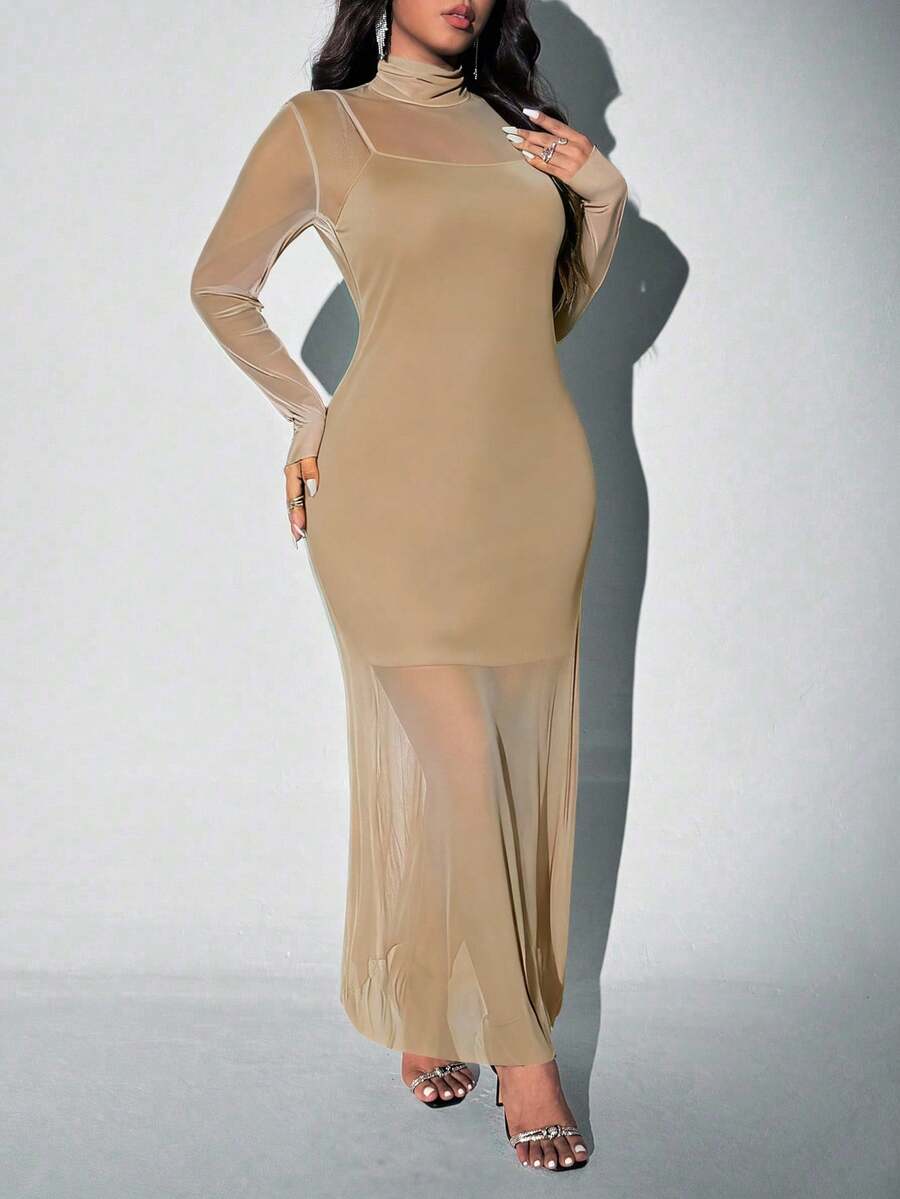 Viva Relle Plus Size Gebreide Mesh Sexy Spaghettibandjes Hoge Hals Doorschijnende Set van 2 Stuks