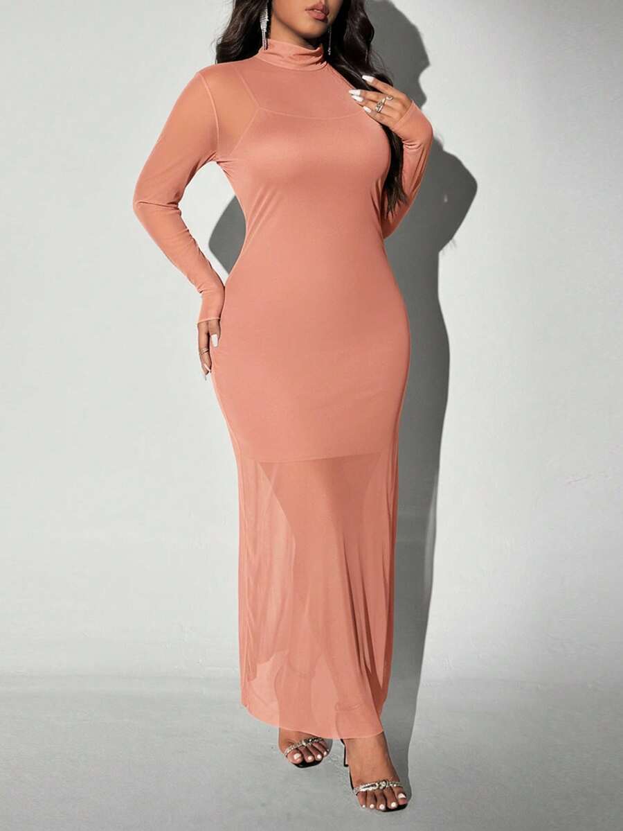 Viva Relle Plus Size Gebreide Mesh Sexy Spaghettibandjes Hoge Hals Doorschijnende Set van 2 Stuks