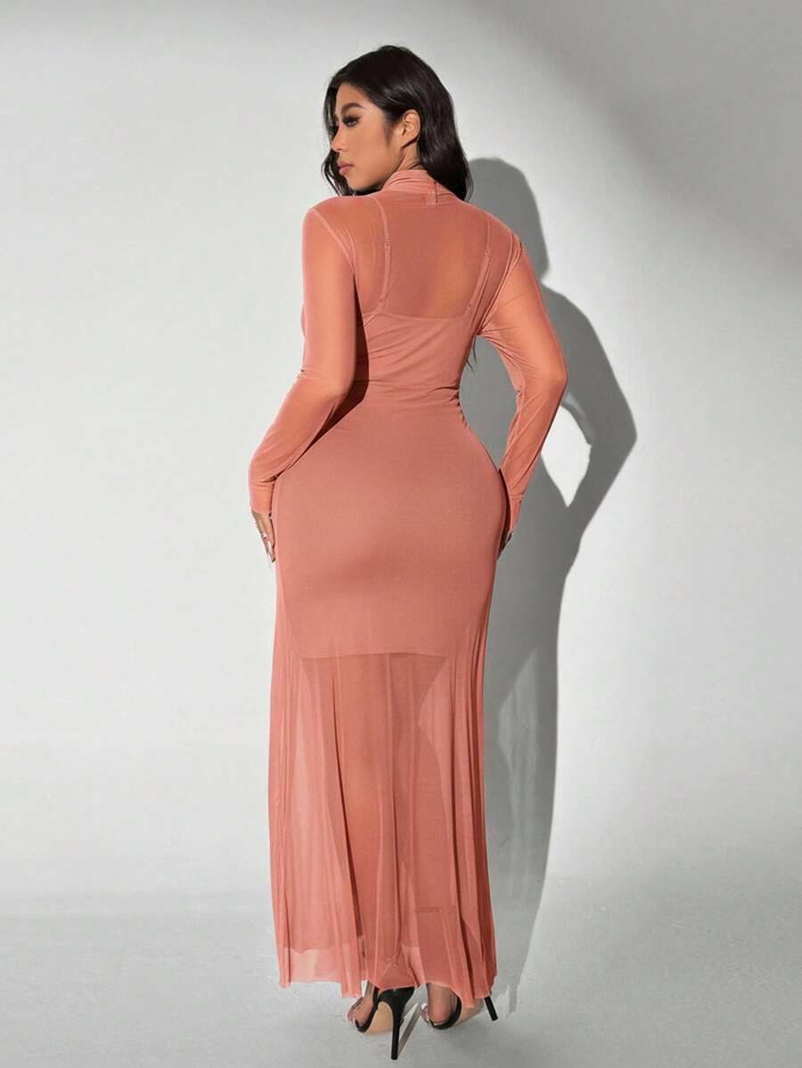 Viva Relle Plus Size Gebreide Mesh Sexy Spaghettibandjes Hoge Hals Doorschijnende Set van 2 Stuks