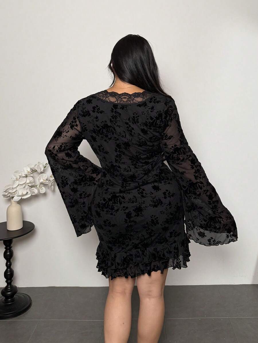 Firerie Plus Size Vrouwen Romantische Sexy Lange Mouw Jurk