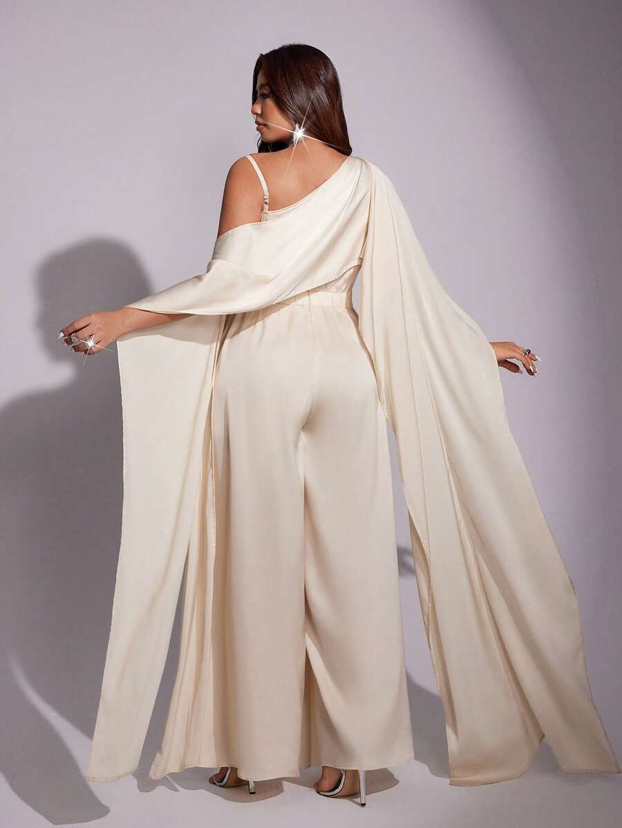 Viva Relle Plus-size dames jumpsuit met asymmetrische halslijn, elegante feestoutfit