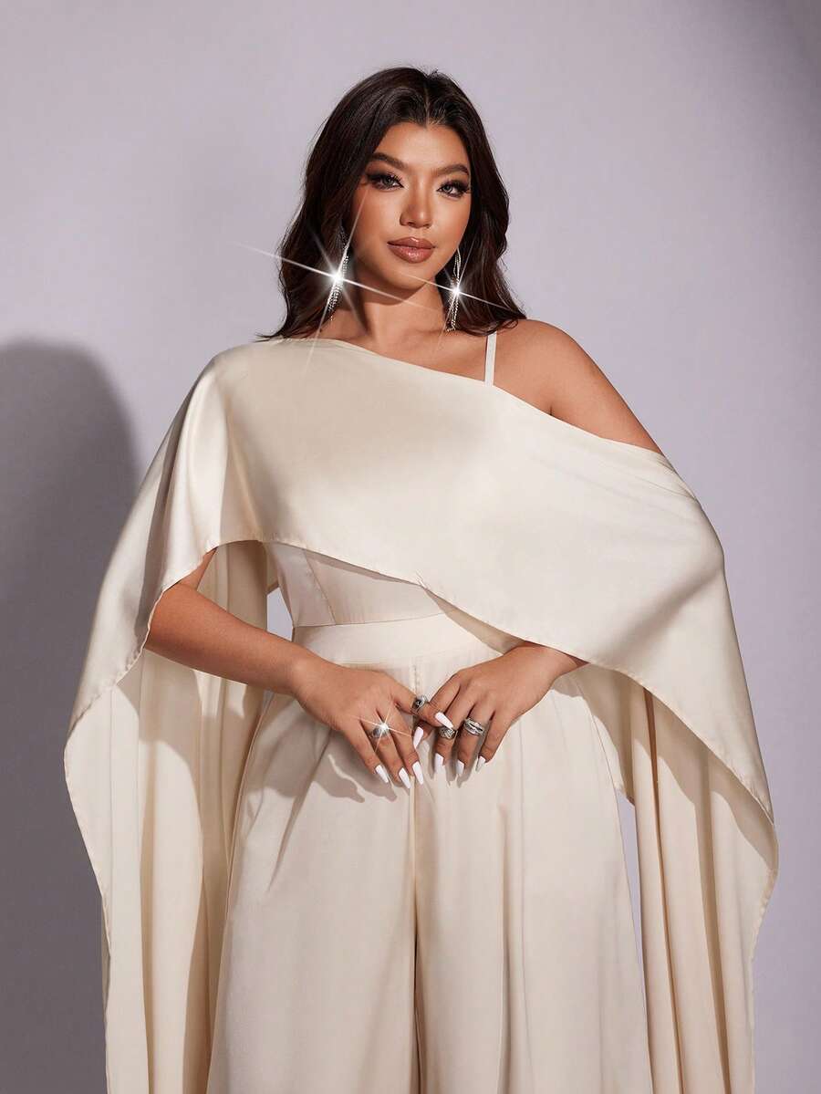 Viva Relle Plus-size dames jumpsuit met asymmetrische halslijn, elegante feestoutfit