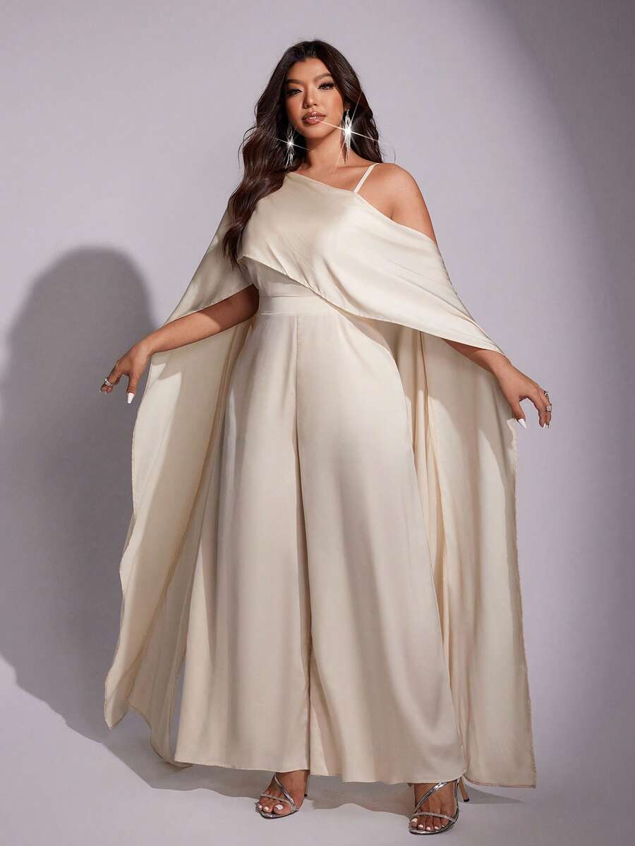 Viva Relle Plus-size dames jumpsuit met asymmetrische halslijn, elegante feestoutfit