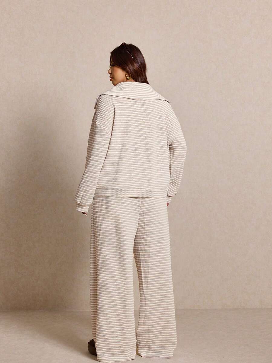 Elaquor Plus Size Dames Effen Kleur Drop Schouder Lange Mouw Ritssluiting Halve Sluiting Hoodie en Broek Casual 2-delige Set, Herfst