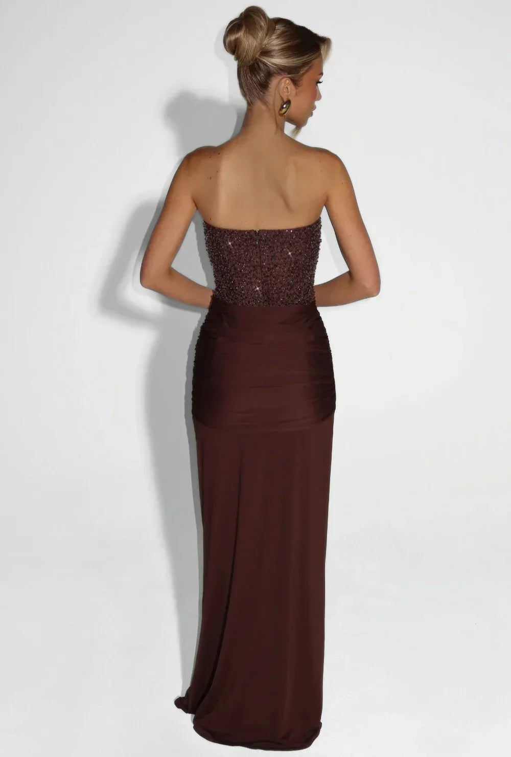 DALIA - Elegant Strapless Evening Gown - Brown