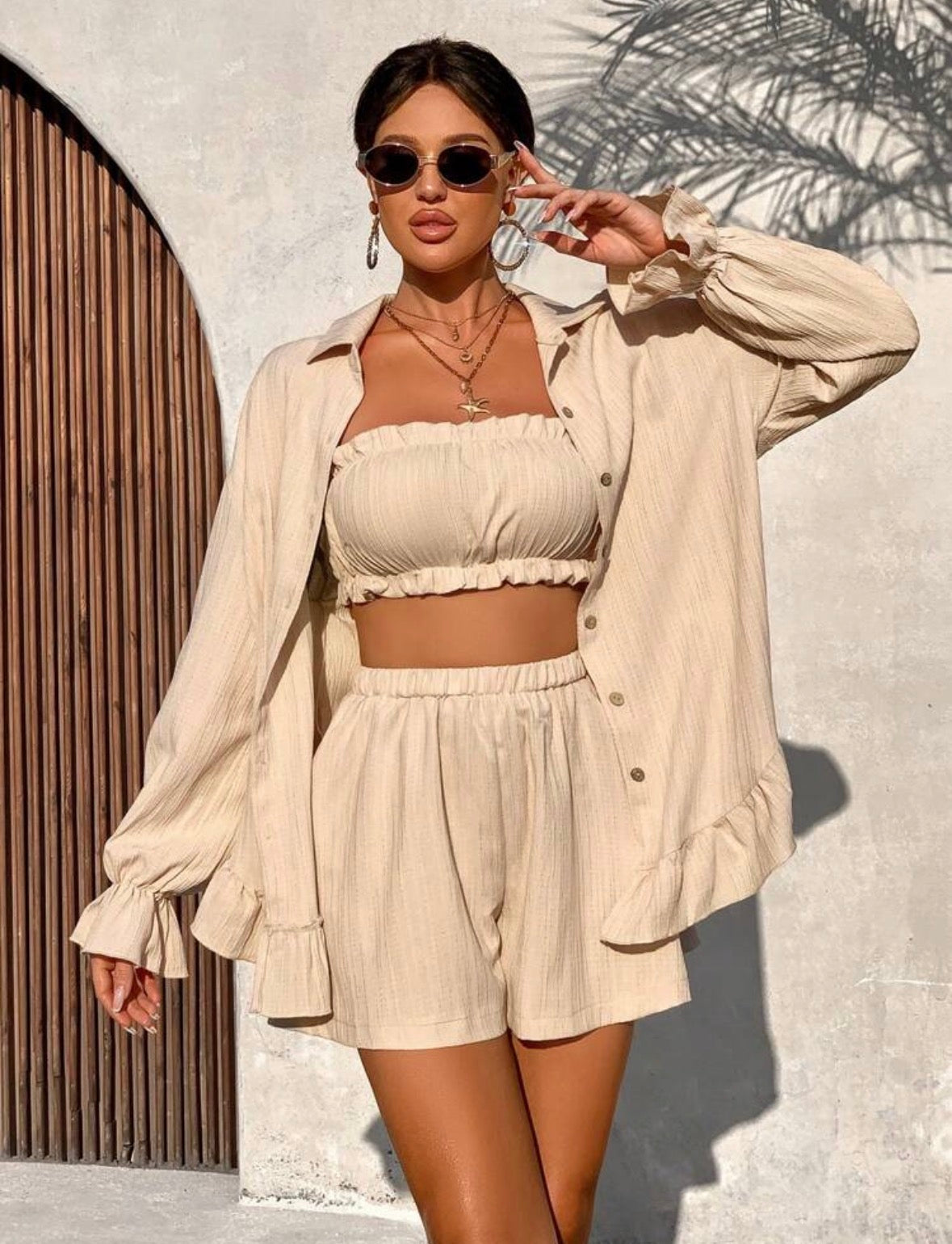 DALIA – Ruffle Three Piece Set – Apricot