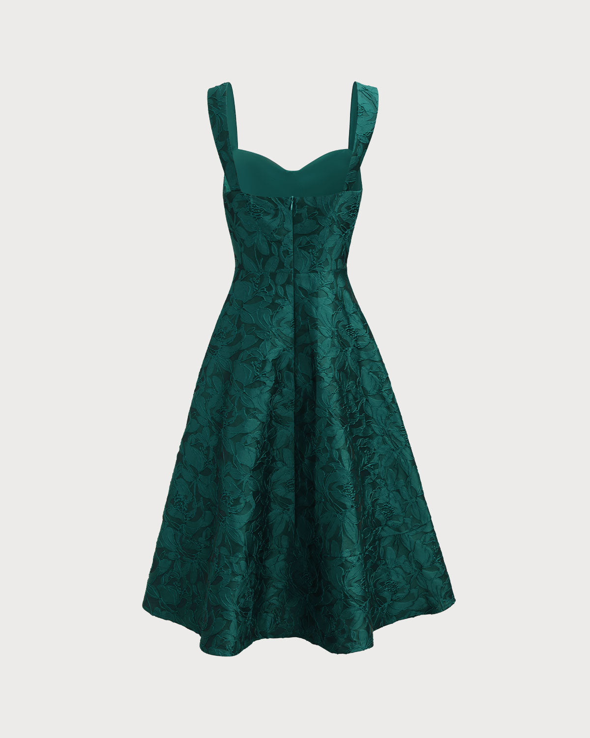 DALIA - Groene midi-jurk met sweetheart-halslijn en jacquardstof