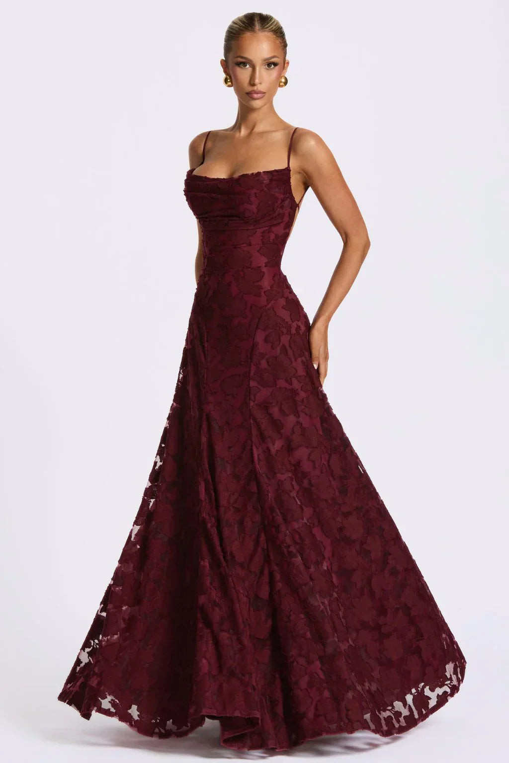 DALIA - Elegant Floral Lace Maxi Dress – Wedding Guest, Prom & Evening Dress - Cherry