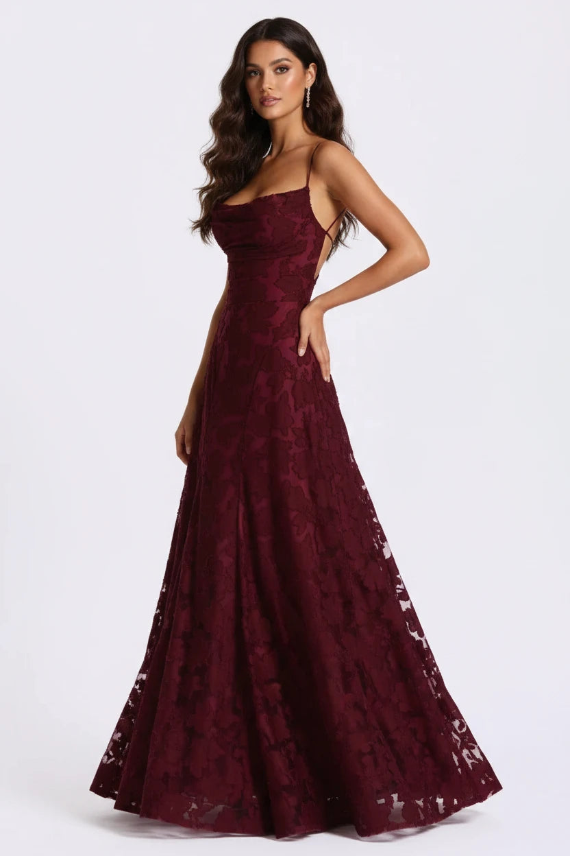 DALIA - Elegant Floral Lace Maxi Dress - Cherry