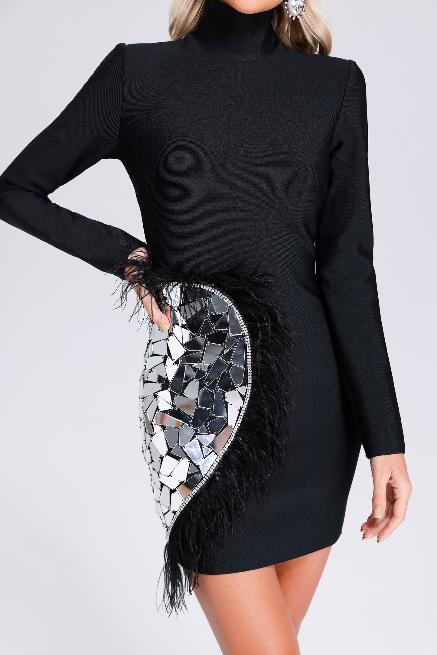 DALIA - Perrine Mirror Feather Bandage Mini Dress