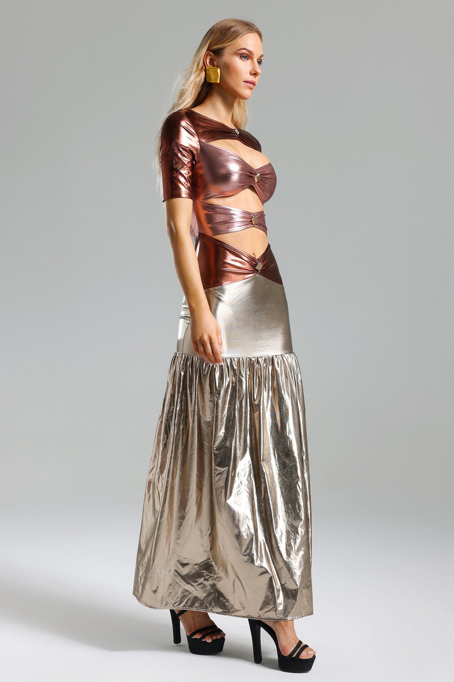 DALIA - Metallic Cut Out Maxi Dress