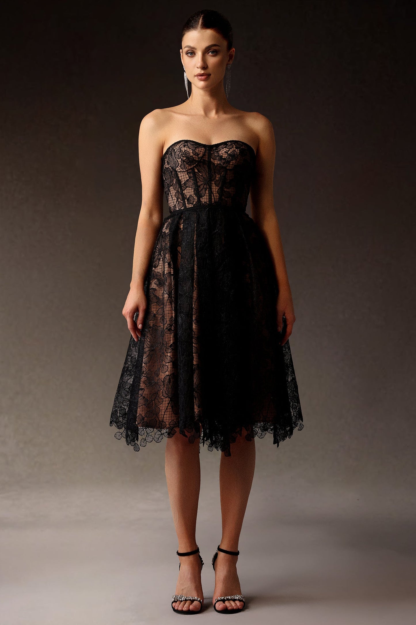 DALIA - Venal Strapless Lace Corset Midi Dress