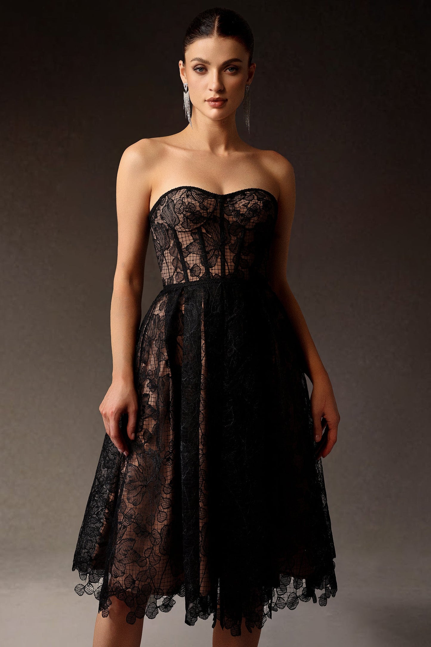 DALIA - Venal Strapless Lace Corset Midi Dress