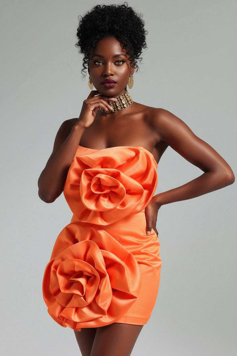 DALIA - Egbert Flower Strapless Mini Dress - Orange