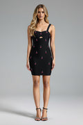 DALIA - Diamante Flower Mini Dress - Black