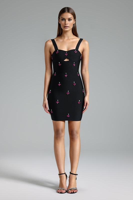 DALIA - Diamante Flower Mini Dress