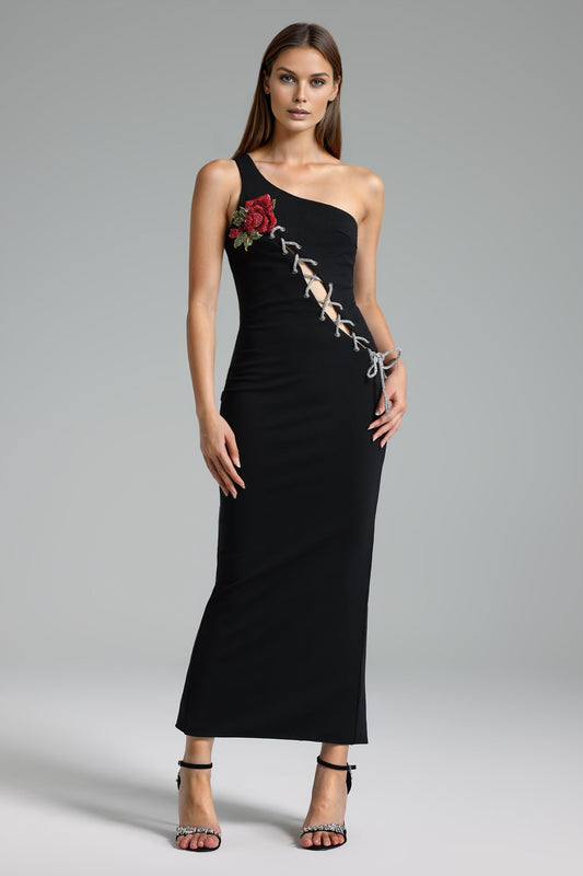 DALIA - One Shouder Lace Up Maxi Dress