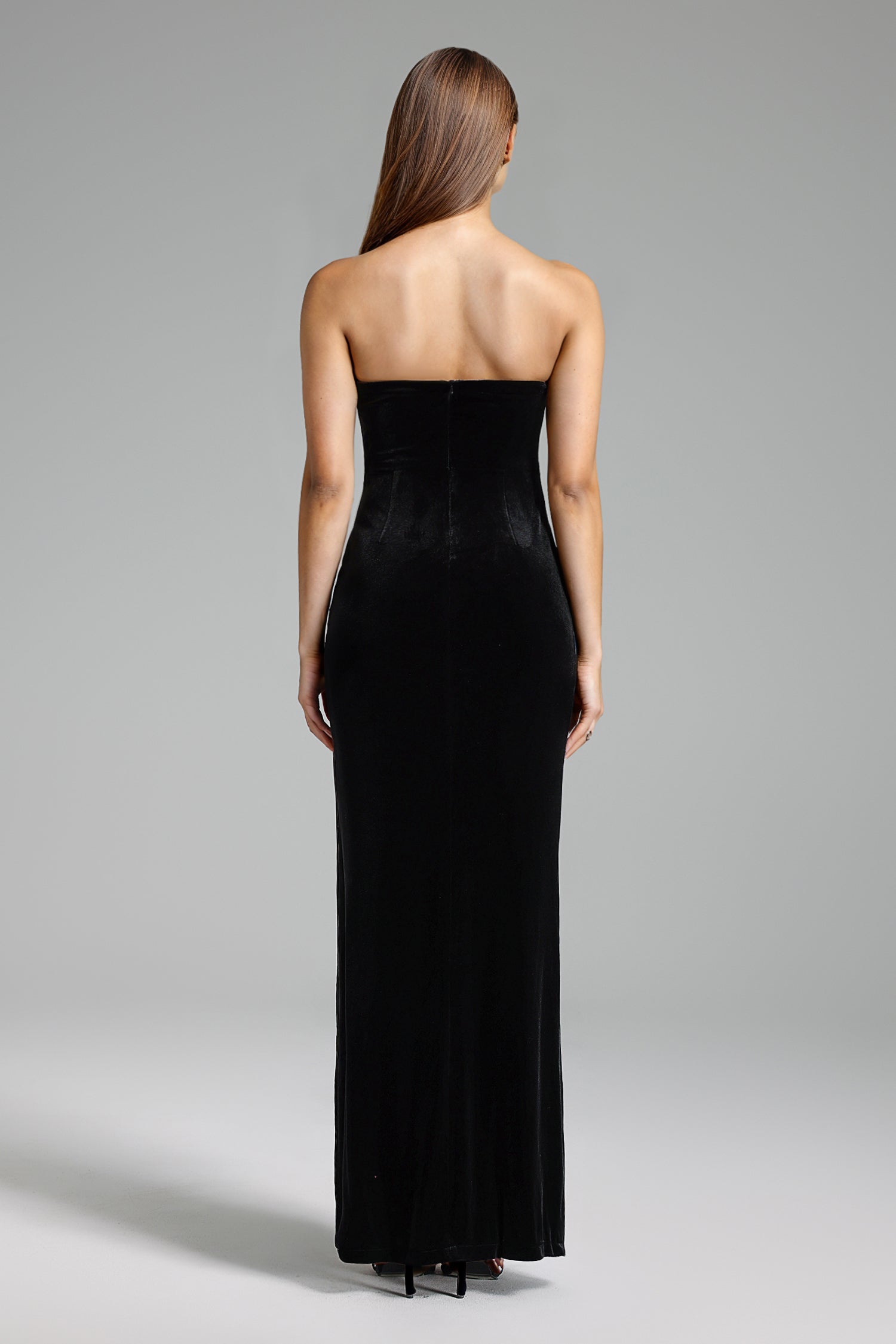 DALIA - Strapless Velvet Maxi Dress - Black