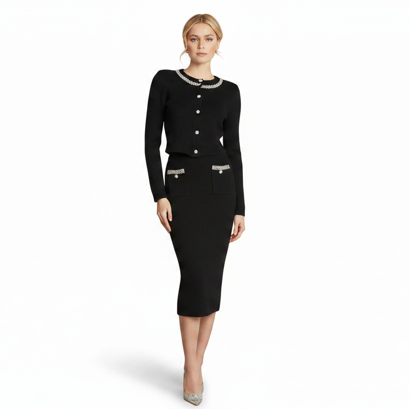DALIA - Premium Jacket & Skirt Set - Black