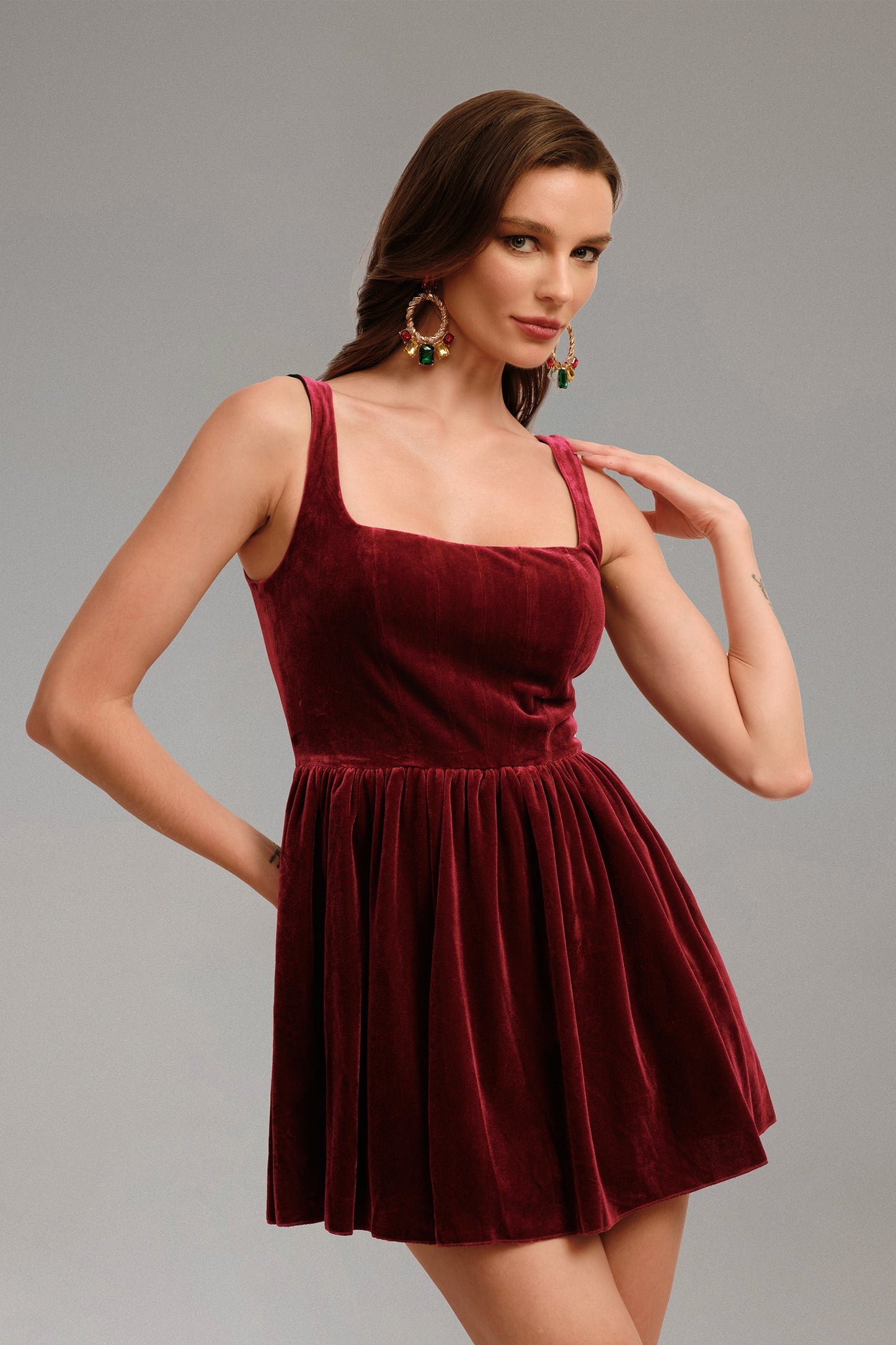 DALIA - Velvet Mini Dress Red