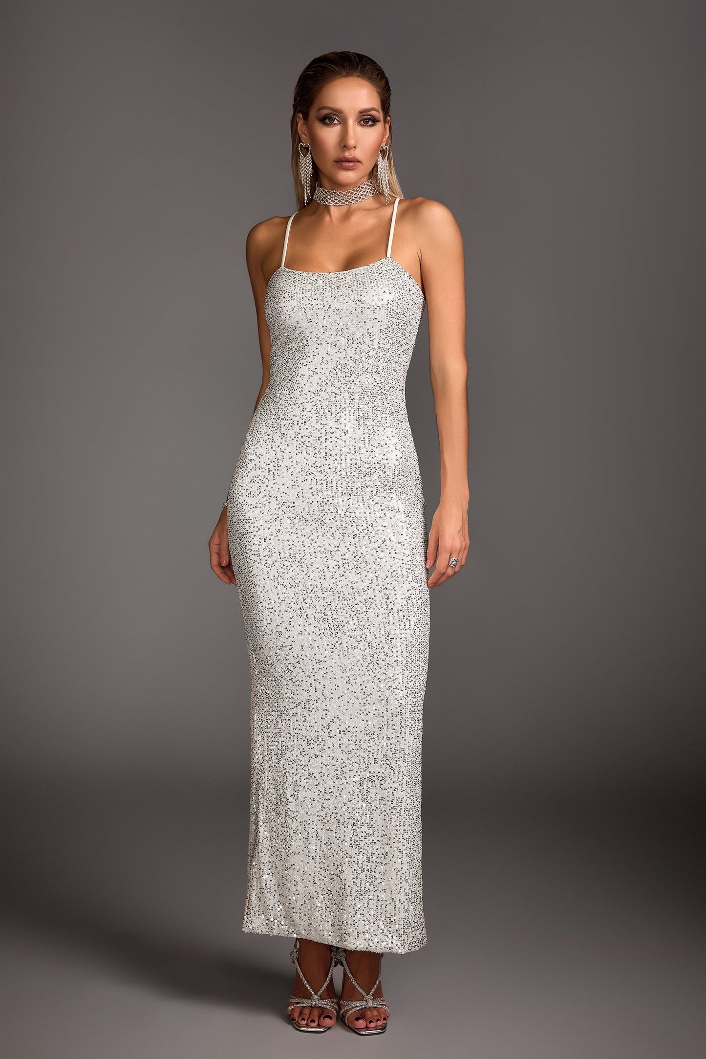 DALIA - Dasaka Backless Saquin Sleeveless Maxi Dress