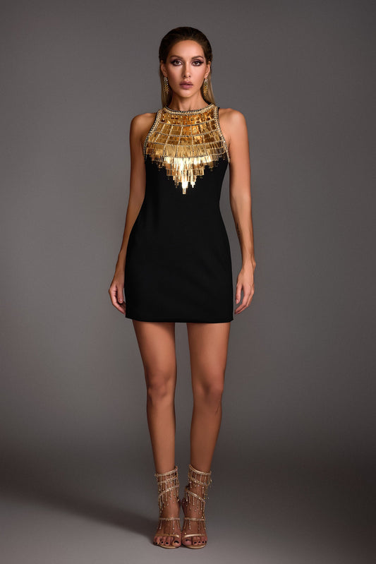 DALIA - Strapless Gold Sequins Mini Dress