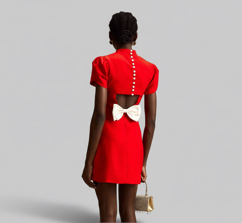 DALIA - Red Bow Mini Dress