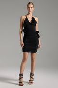 DALIA - Halter V-neck Flowers Mini Dress