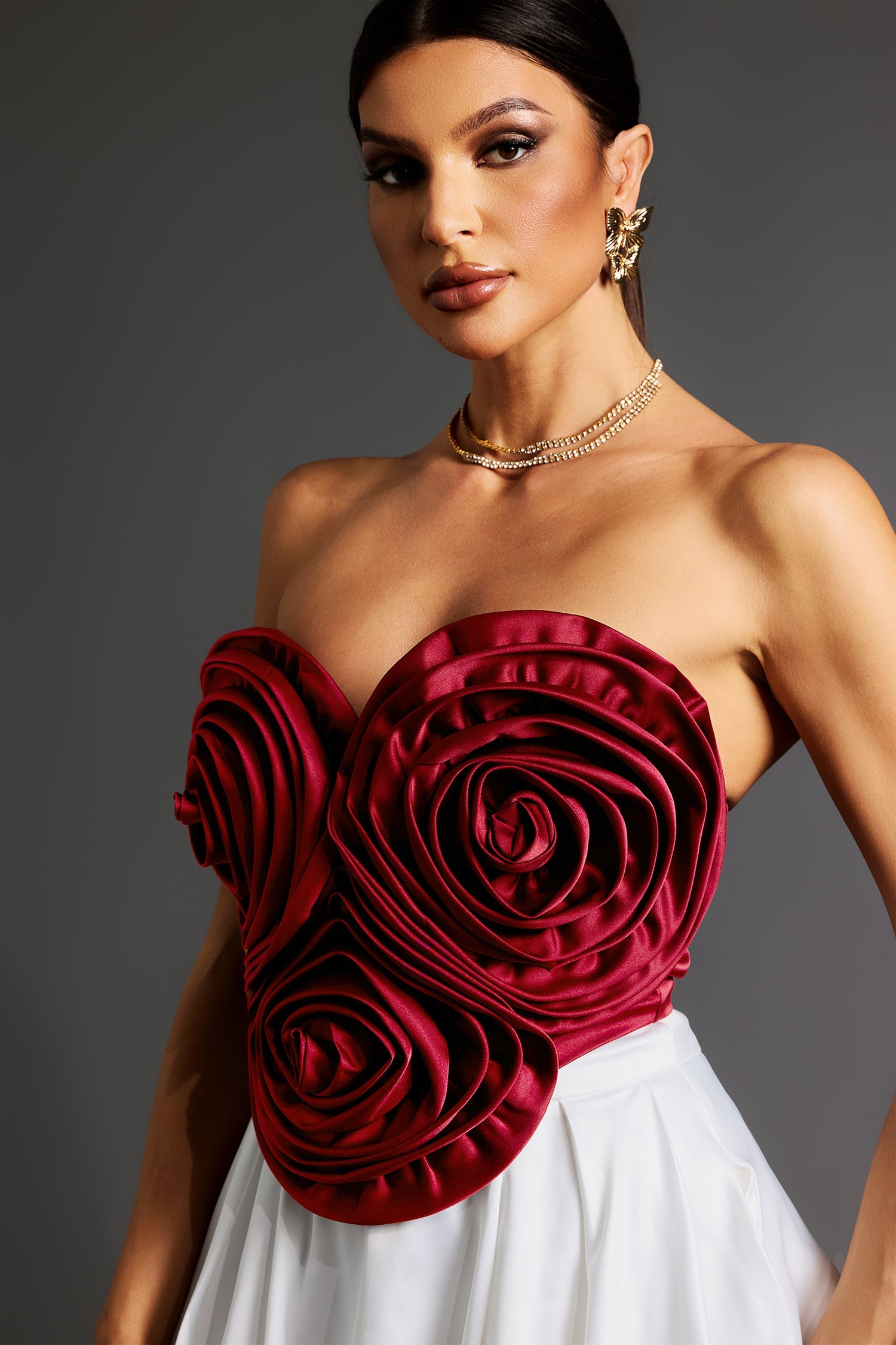 DALIA - Flower Strapless Waist Mini Dress