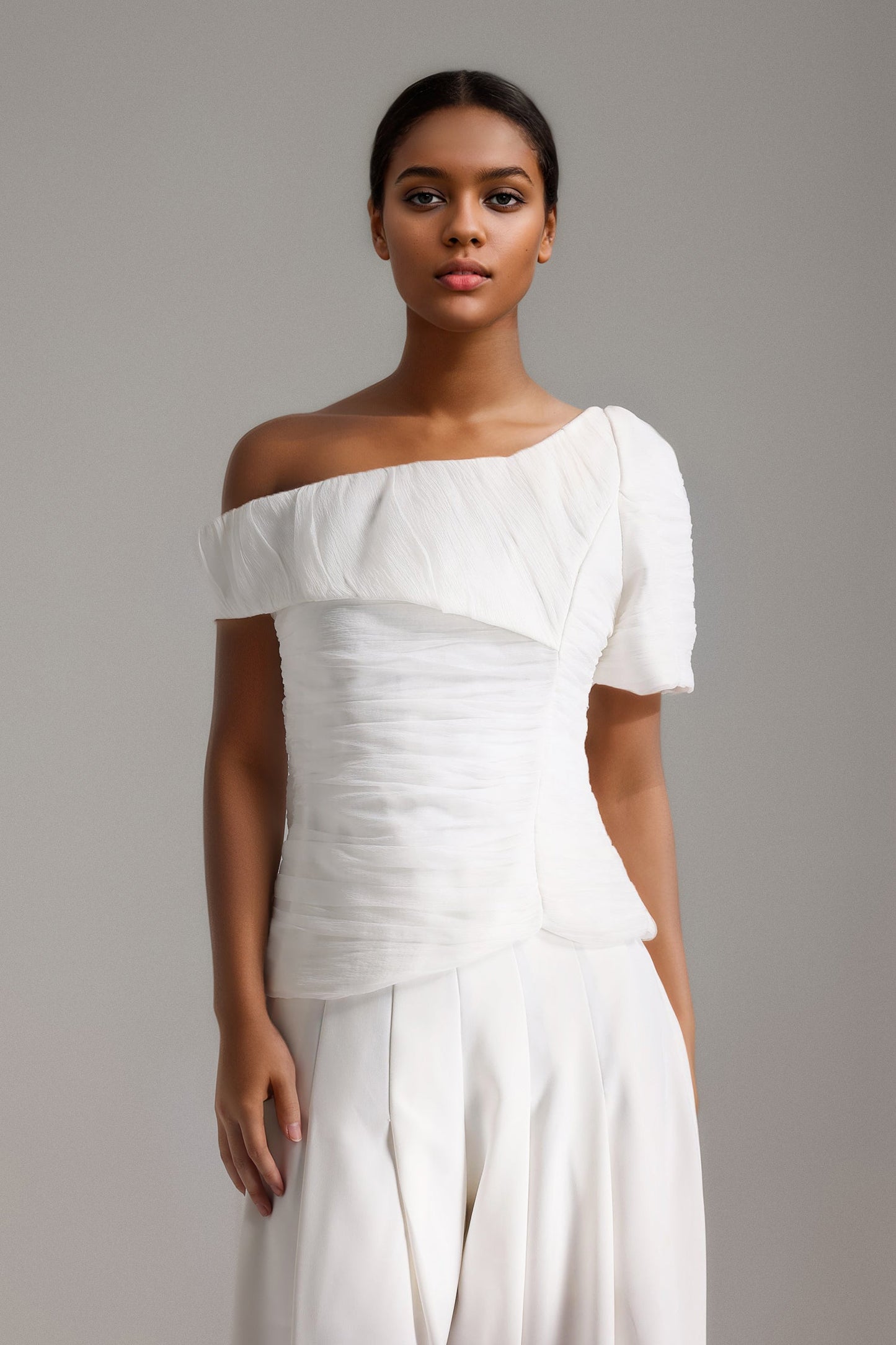 DALIA -  One Shoulder Pleated Waist Pants Set