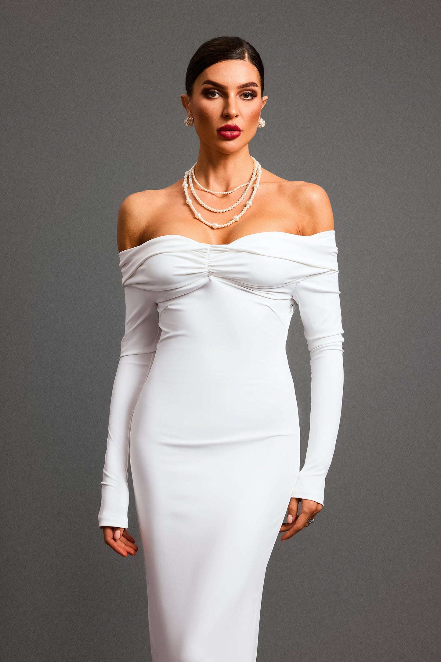 DALIA - Off Shoulder Long Sleeves Backless Maxi Dress