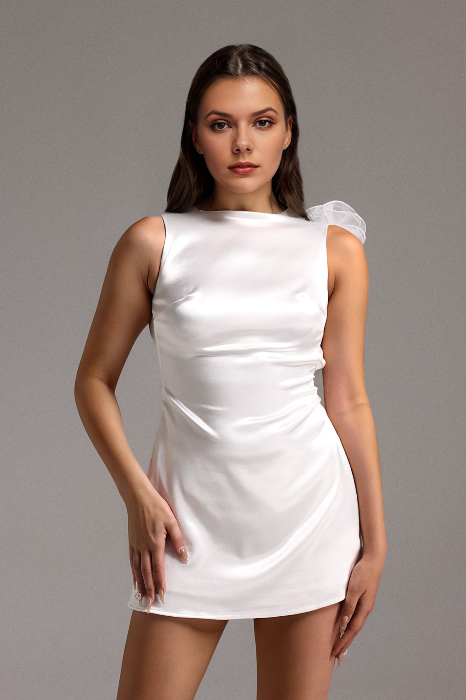 DALIA - Sleeveless Backless Flowers Mini Dress - White