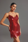 DALIA - Glamour V-Neck Mini Dress Red
