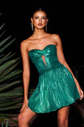 DALIA - Strapless Hollow Mini Dress - Green