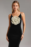 DALIA - Flowers Backless Velvet Maxi Dress - Black