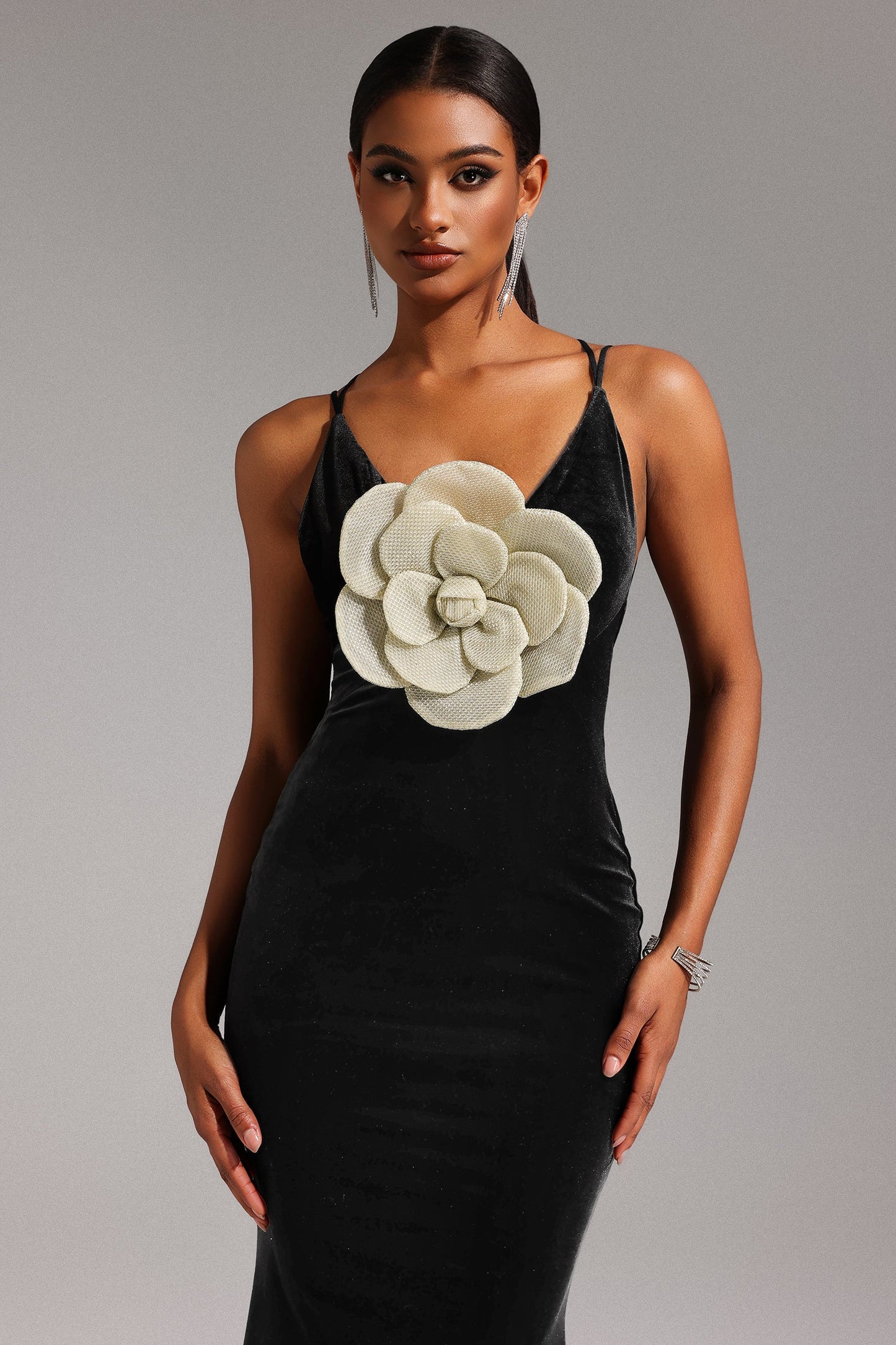 DALIA - Flowers Backless Velvet Maxi Dress