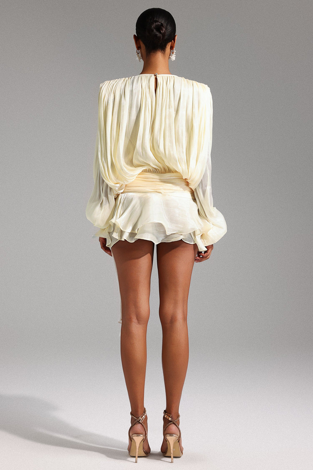 DALIA - Dekia Long Sleeve Hollow Out Flounce Mini Dress - White