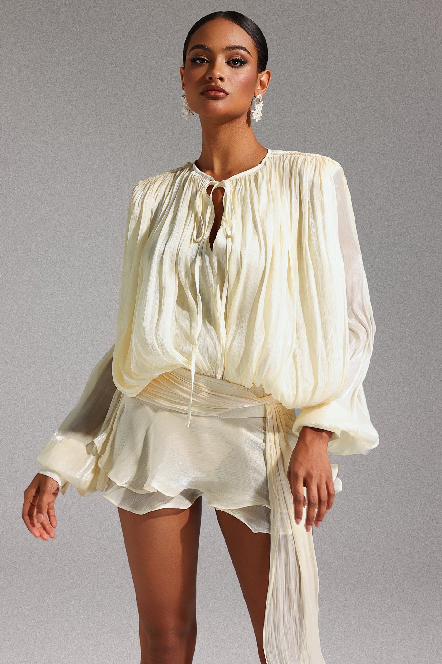 DALIA - Dekia Long Sleeve Hollow Out Flounce Mini Dress