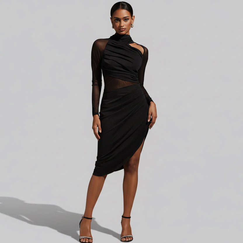DALIA - Piala Midi-jurk met lange mouwen en open details 