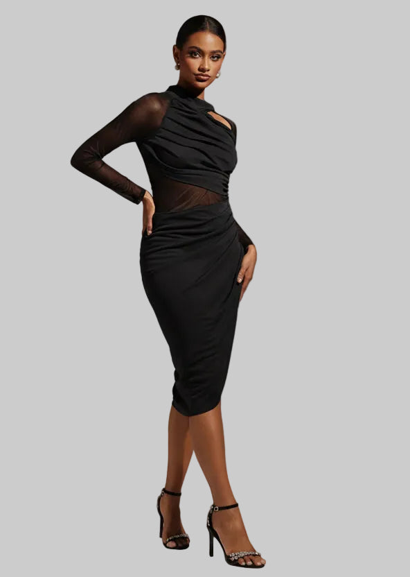 DALIA - Piala Midi-jurk met lange mouwen en open details 