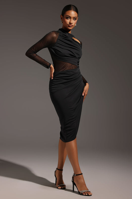 DALIA - Piala Long Sleeve Hollow Out Midi Dress