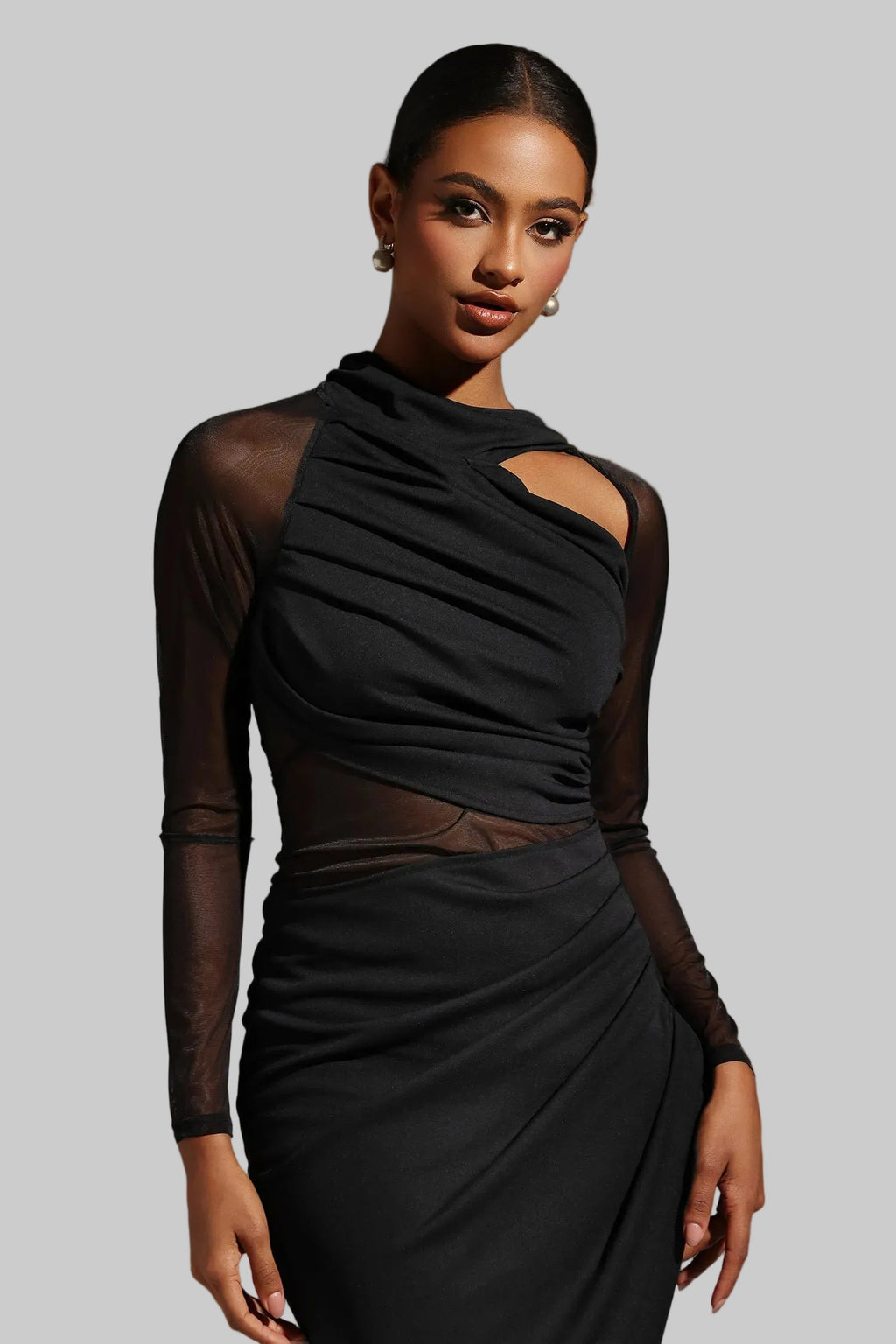 DALIA - Piala Midi-jurk met lange mouwen en open details 