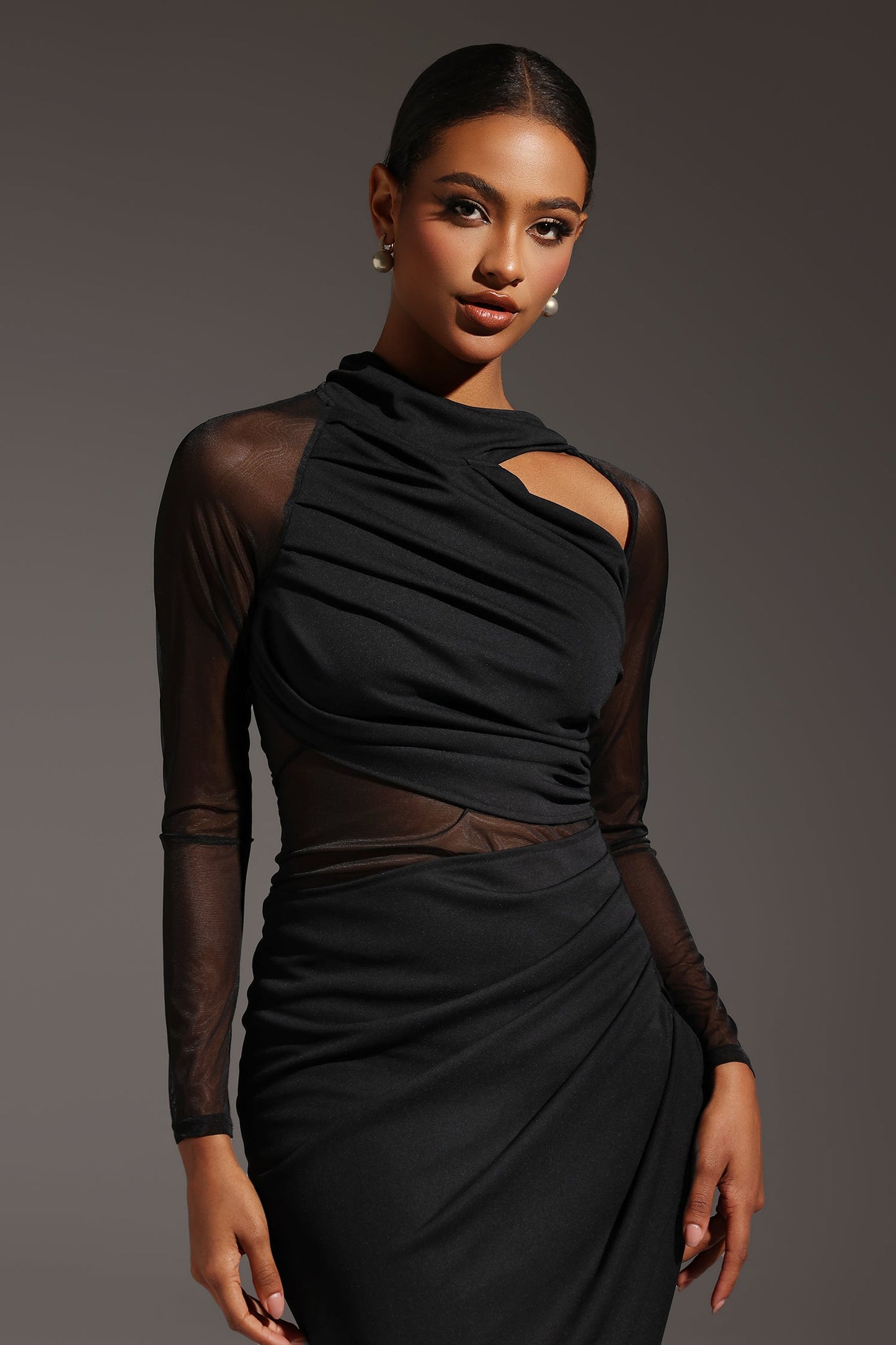 DALIA - Piala Long Sleeve Hollow Out Midi Dress