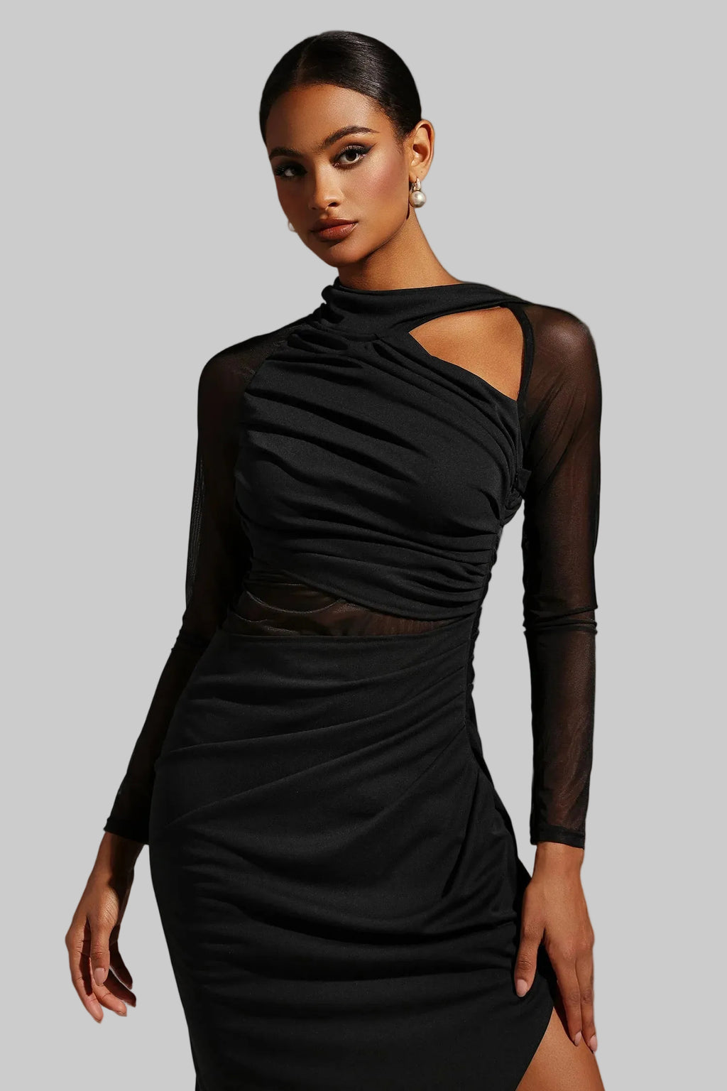 DALIA - Piala Midi-jurk met lange mouwen en open details 