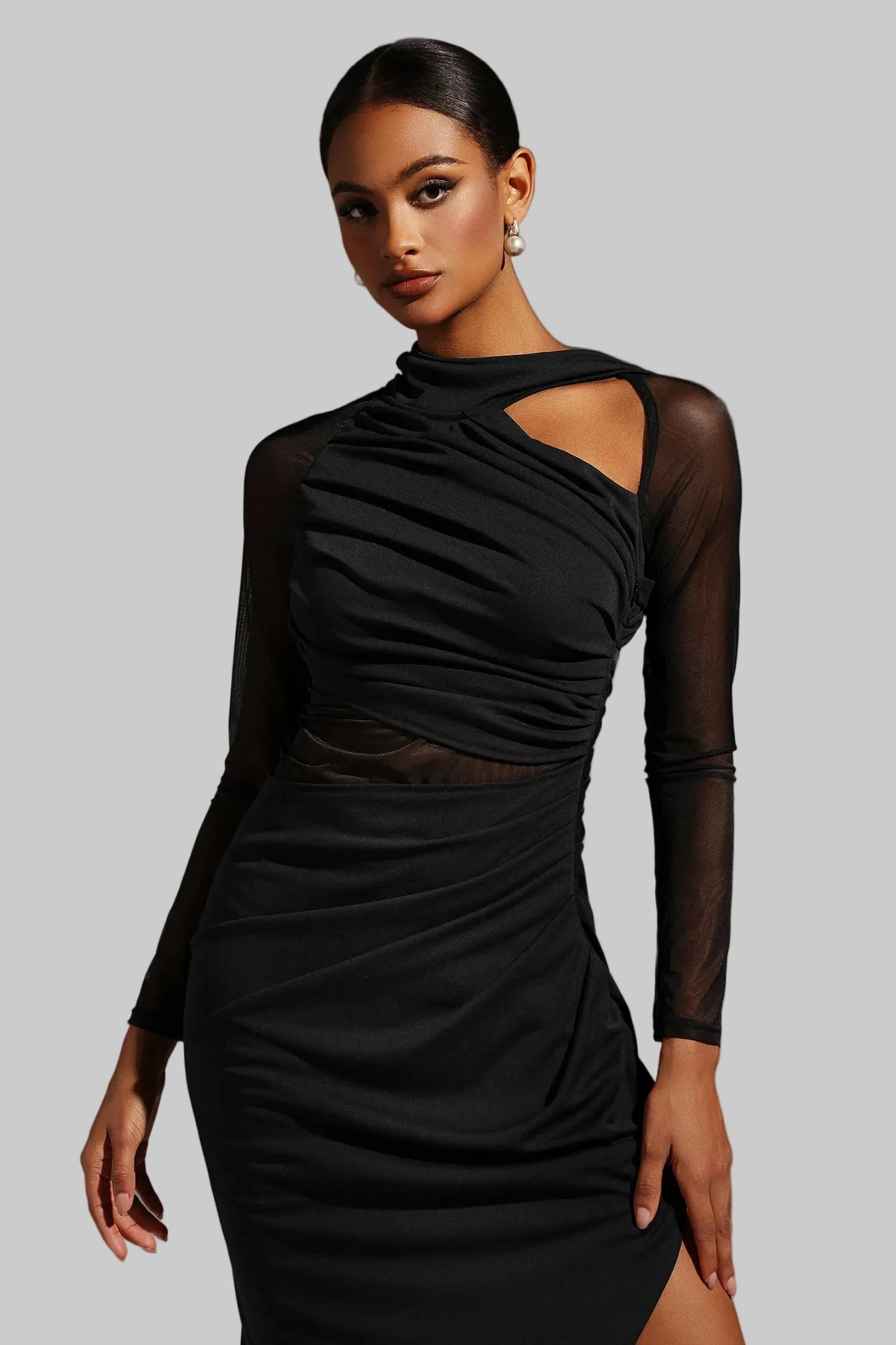 DALIA - Piala Midi-jurk met lange mouwen en open details 